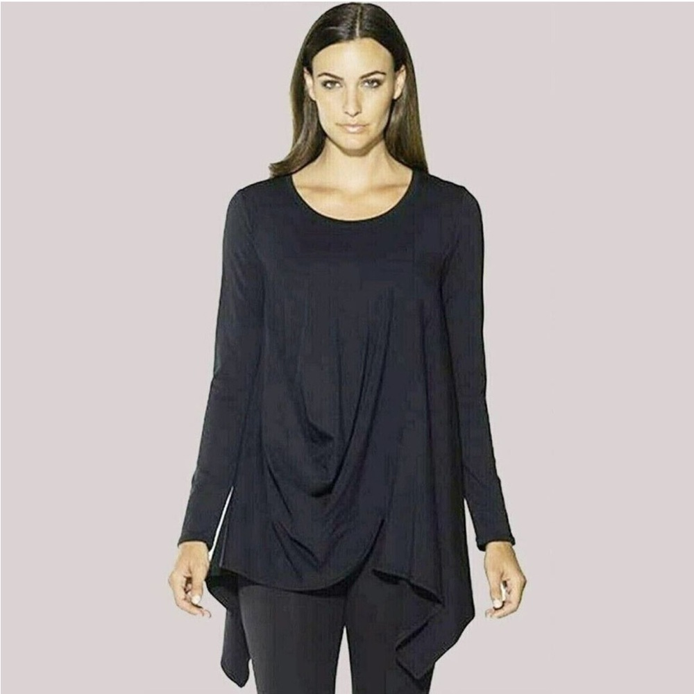 Stella Carakasi Women's Lagenlook Gathered Hem Organic Black‎ Jersey Top- Size S